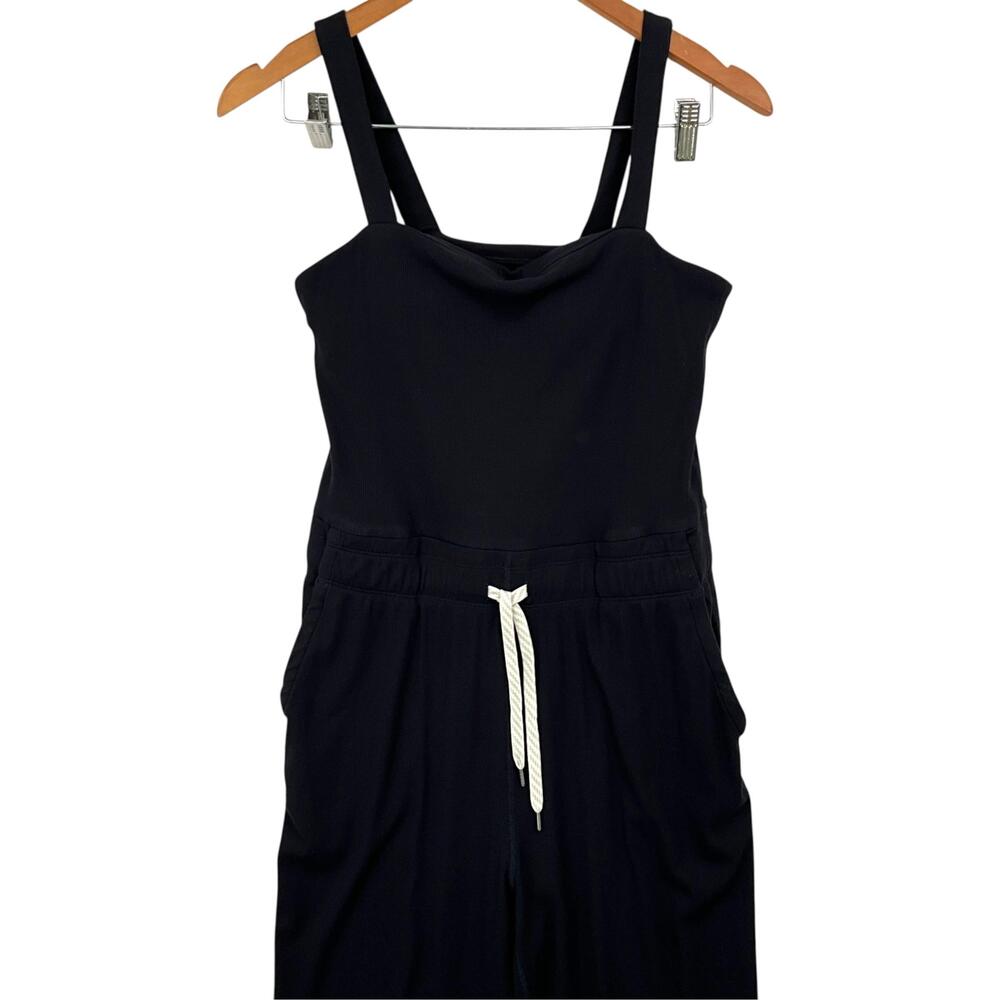 Vuori Mudra Pose Jumpsuit Womens Medium Black Ribbed Wide Leg Sleeveless - Picture 2 of 12